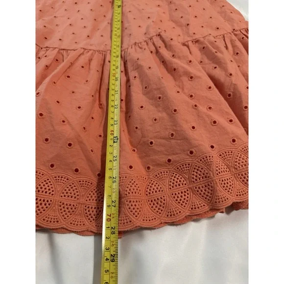 J Crew Skirt Women's 8 Peach Coral Tiered‎ Midi Embroidered Eyelets Cottagecore - Picture 8 of 11